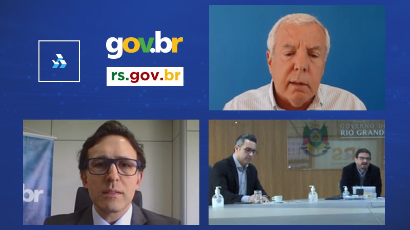 Em sentido anti-horário, o presidente do Banrisul, Cláudio Coutinho; o secretário de Governo Digital do Ministério da Economia, Luis Felipe Monteiro; o diretor-geral do EDP, Hiparcio Stoffel; e o titular da SPGG, Claudio Gastal