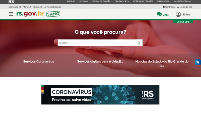 Reprodução da capa do portal, com campo de busca "O que você procura?"