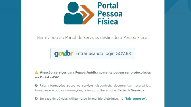 Tela de entrada no Portal Pessoa Física